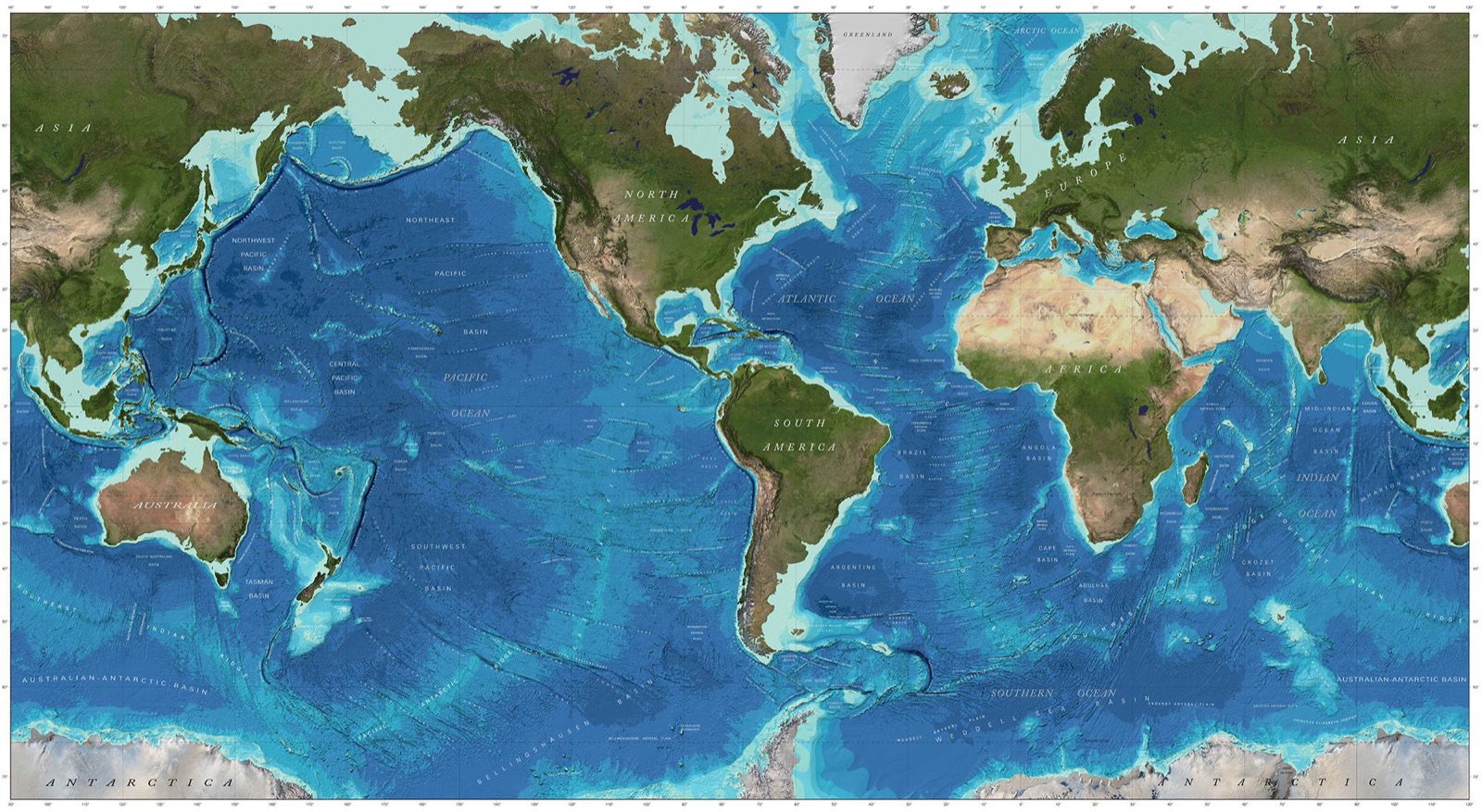 Colorful world map showing continents and oceans