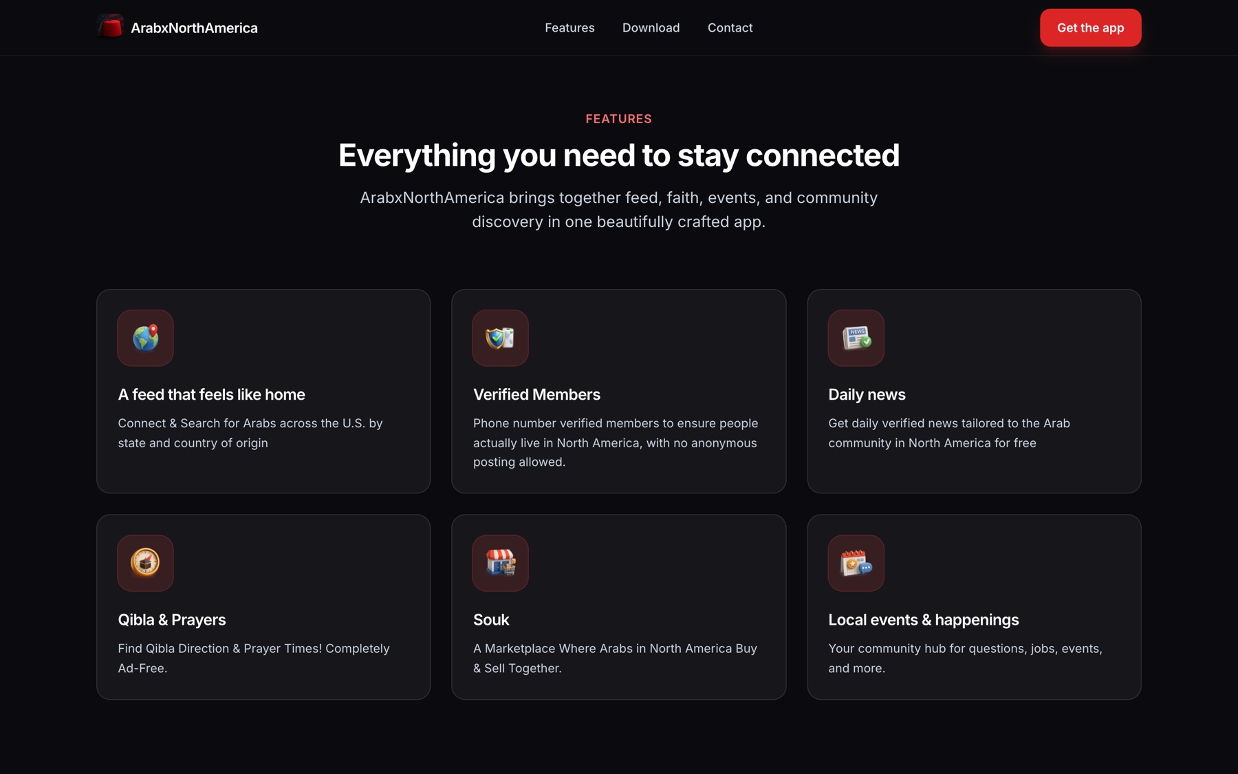Arab North America website features section