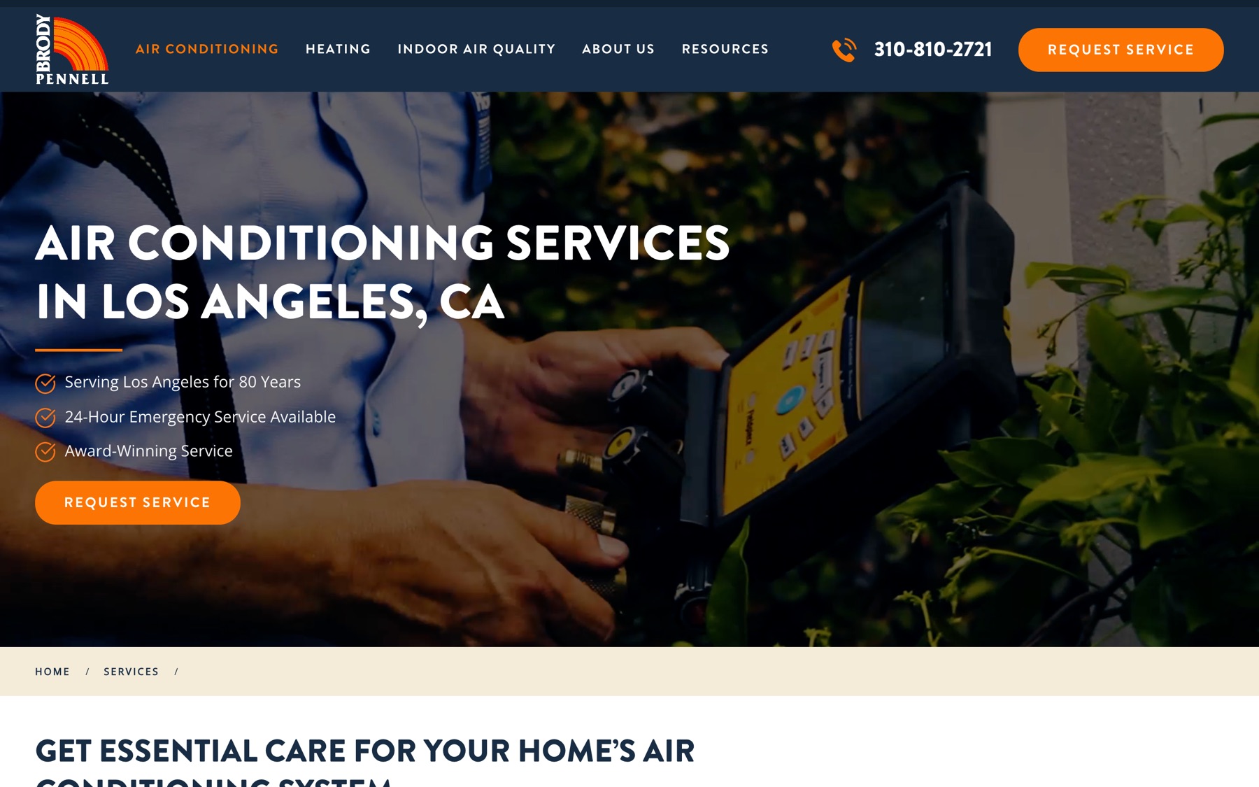 Brody Pennell air conditioning services page