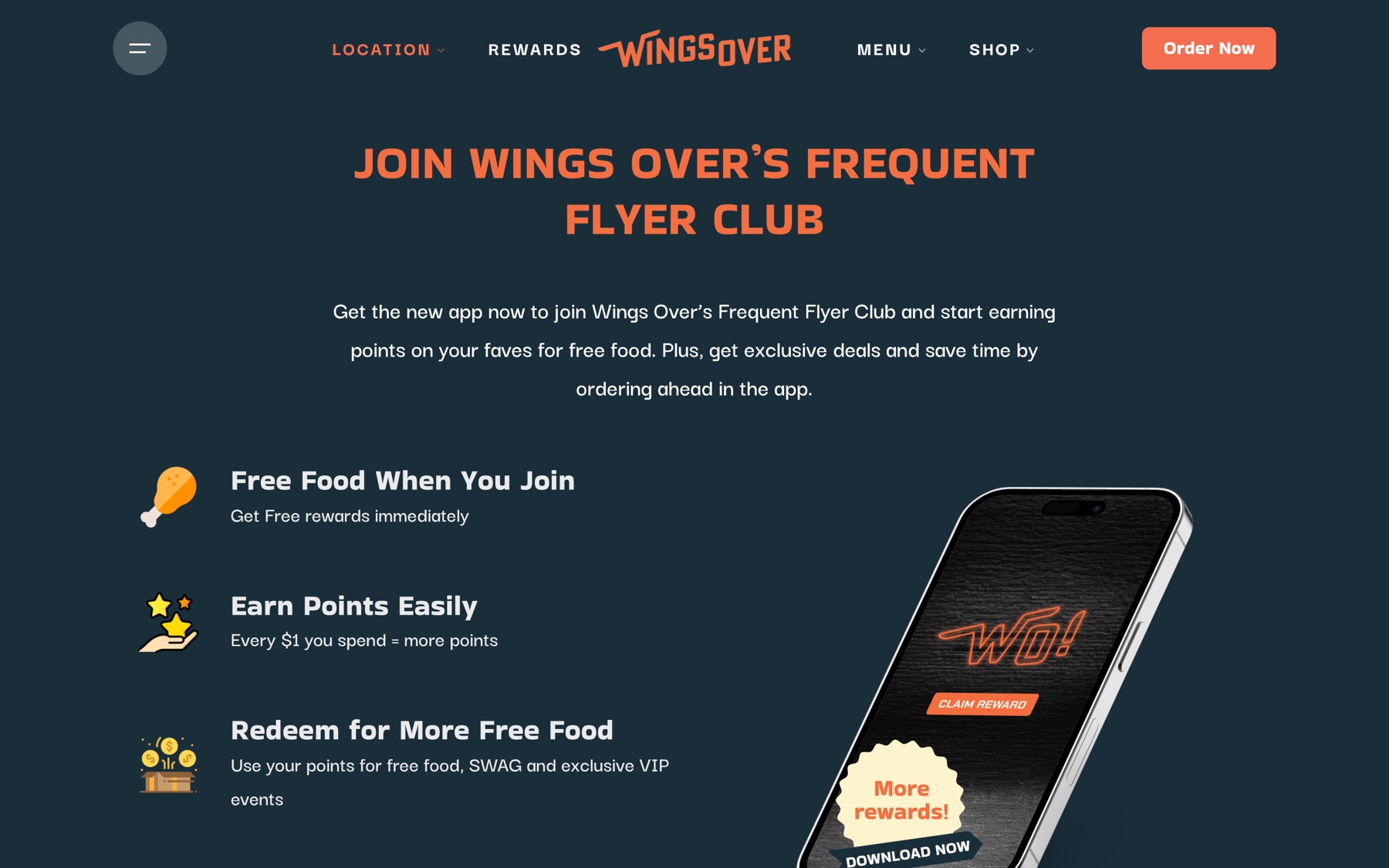 Wings Over Frequent Flyer Club rewards section